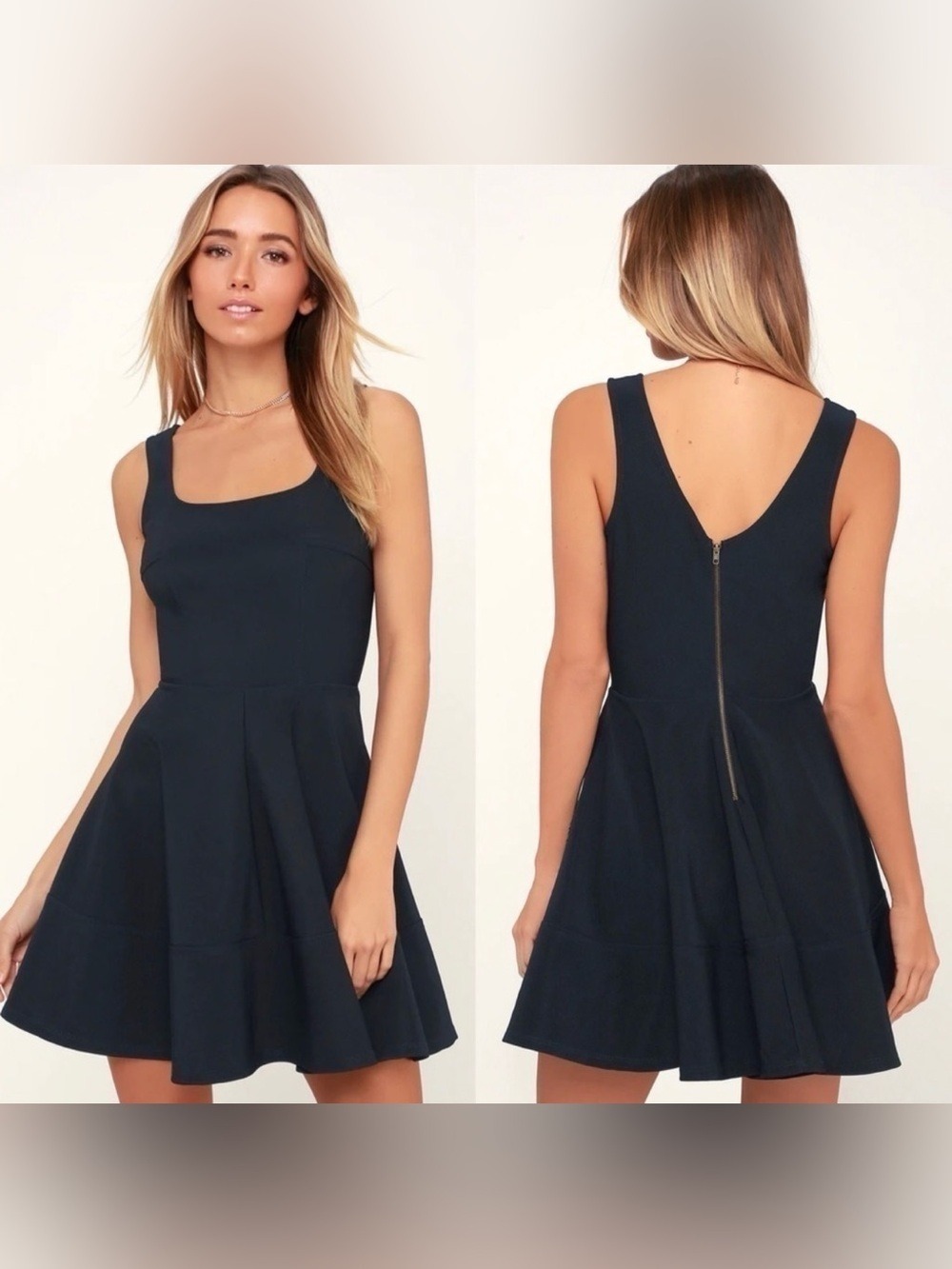 Lulus Home Before Midnight Black Square Neck Mini Dress Size L Sleeveless Pleate